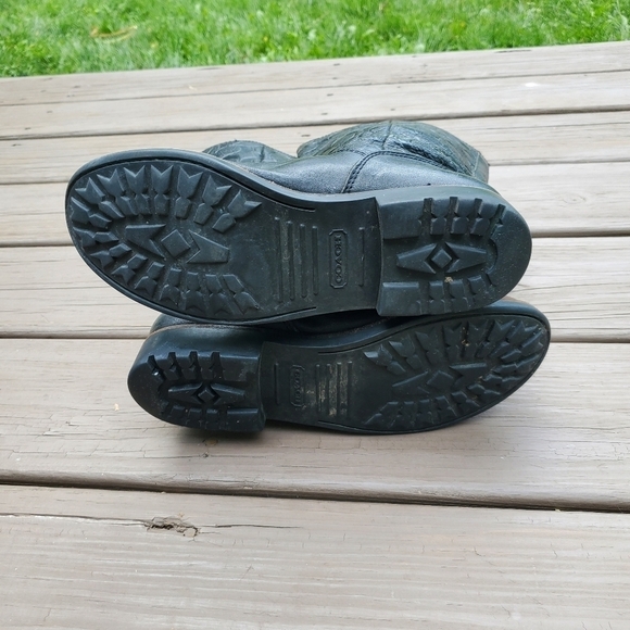 Coach Valentine Embossed Signature C Logo Black Leather Chunky Heel Zip Mid Boot - Picture 7 of 9